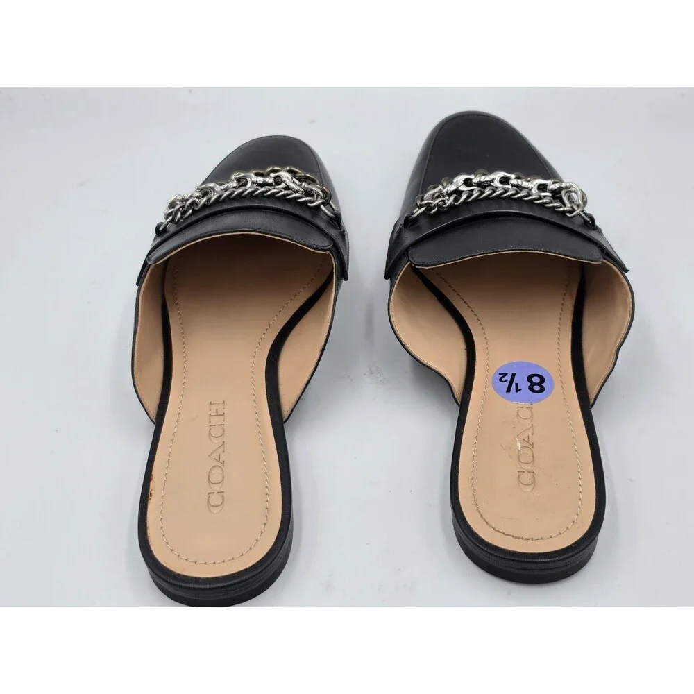 Coach Faye Loafer Chain Black Leather Mules Shoes Size 8.5 - Picture 5 of 6
